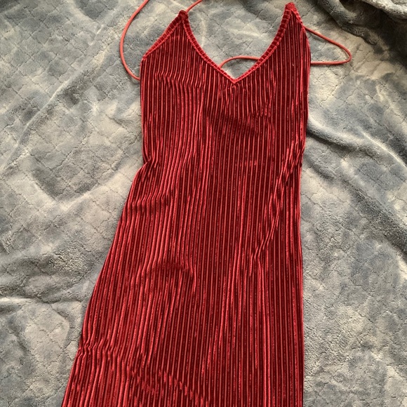 Lace Up Back Ribbed Velvet Dress - Picture 1 of 1